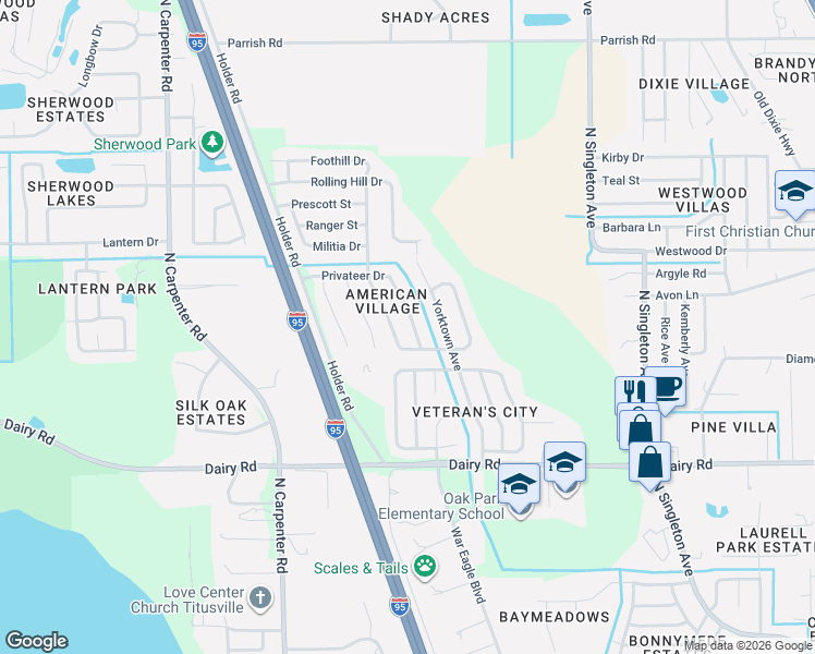 map of restaurants, bars, coffee shops, grocery stores, and more near 1656 Privateer Drive in Titusville