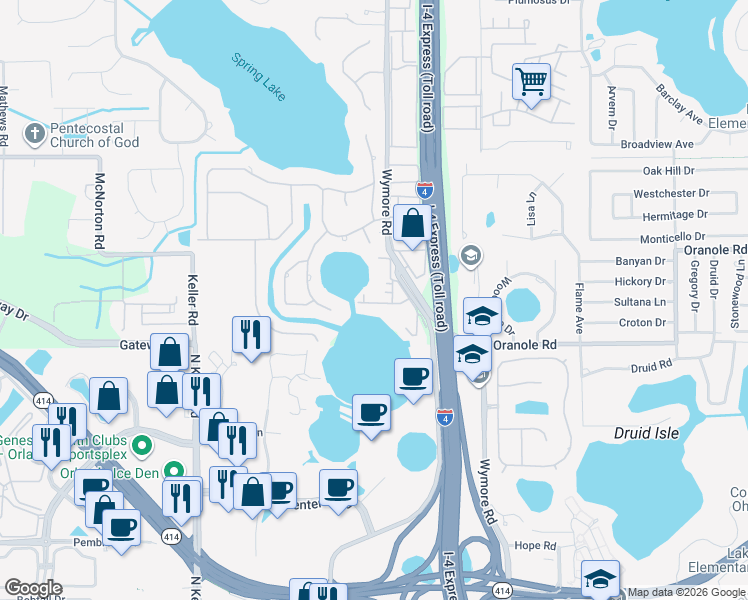 map of restaurants, bars, coffee shops, grocery stores, and more near 926 Lake Destiny Road in Altamonte Springs
