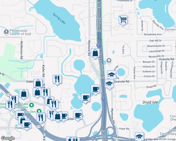 map of restaurants, bars, coffee shops, grocery stores, and more near 902 Lake Destiny Road in Altamonte Springs