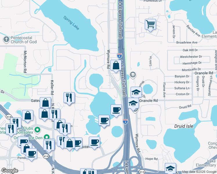 map of restaurants, bars, coffee shops, grocery stores, and more near 902 Lake Destiny Road in Altamonte Springs