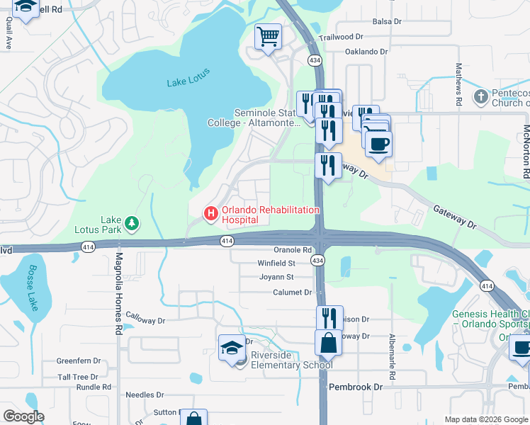 map of restaurants, bars, coffee shops, grocery stores, and more near 841 Grand Regency Pointe in Altamonte Springs