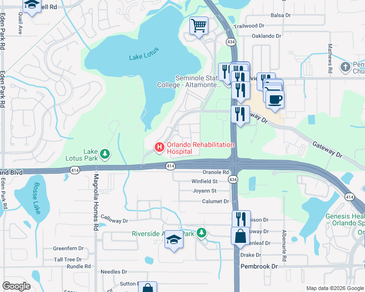 map of restaurants, bars, coffee shops, grocery stores, and more near 864 Grand Regency Pointe in Altamonte Springs