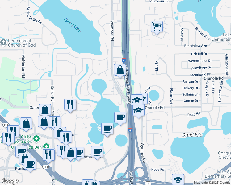 map of restaurants, bars, coffee shops, grocery stores, and more near 902 Lake Destiny Road in Altamonte Springs