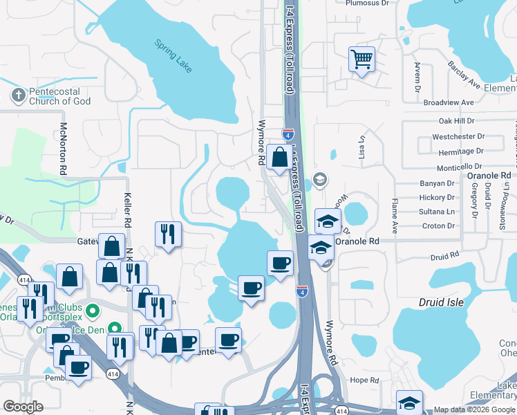 map of restaurants, bars, coffee shops, grocery stores, and more near 902 Lake Destiny Road in Altamonte Springs