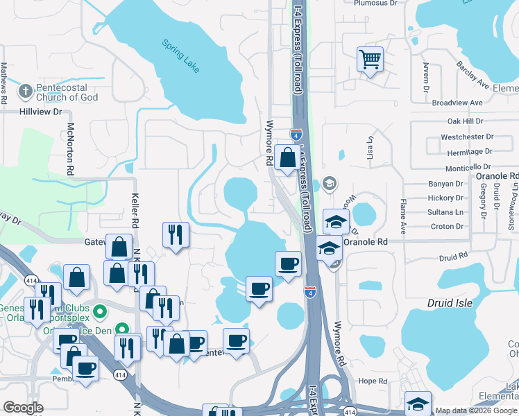map of restaurants, bars, coffee shops, grocery stores, and more near 926 North Lake Destiny Road in Altamonte Springs