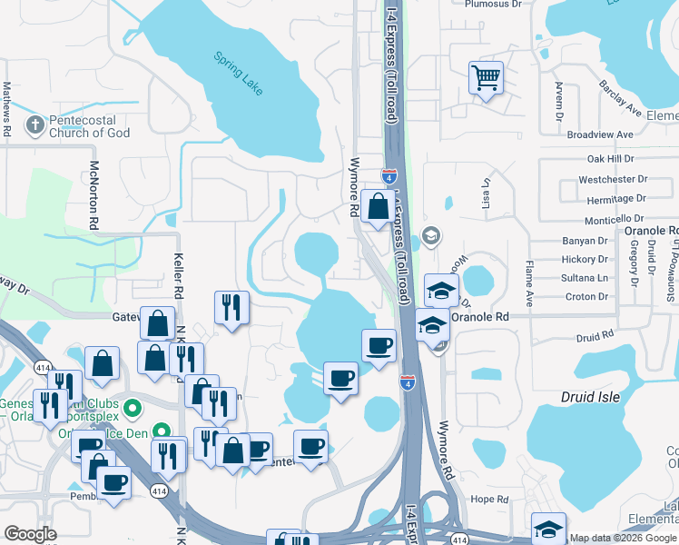 map of restaurants, bars, coffee shops, grocery stores, and more near 926 Lake Destiny Road in Altamonte Springs