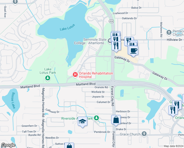 map of restaurants, bars, coffee shops, grocery stores, and more near 837 Grand Regency Pointe in Altamonte Springs