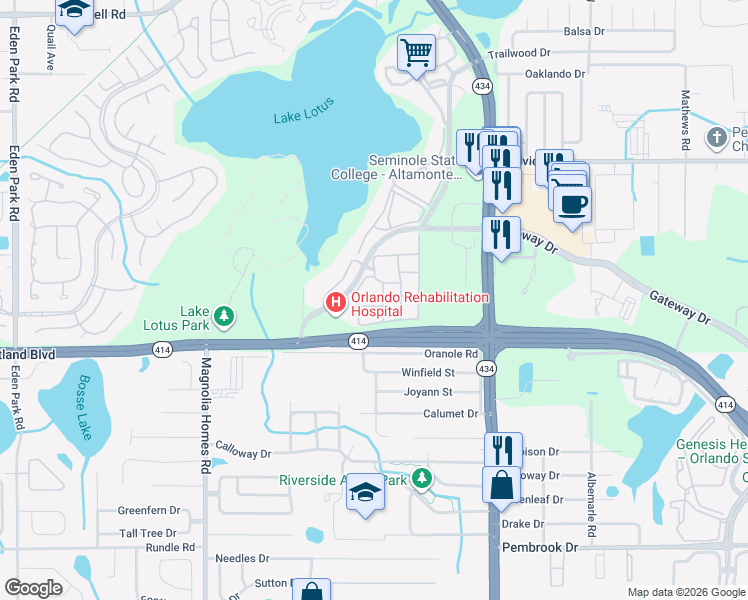 map of restaurants, bars, coffee shops, grocery stores, and more near 864 Grand Regency Pointe in Altamonte Springs