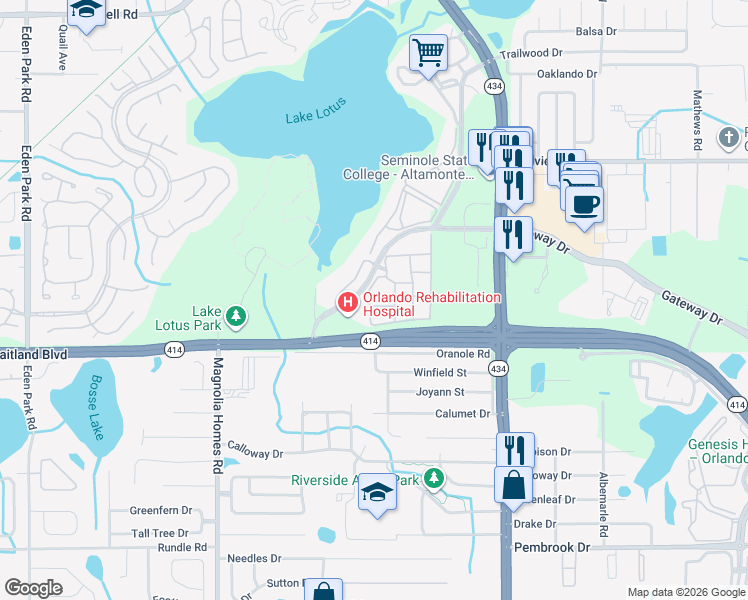 map of restaurants, bars, coffee shops, grocery stores, and more near 864 Grand Regency Pointe in Altamonte Springs