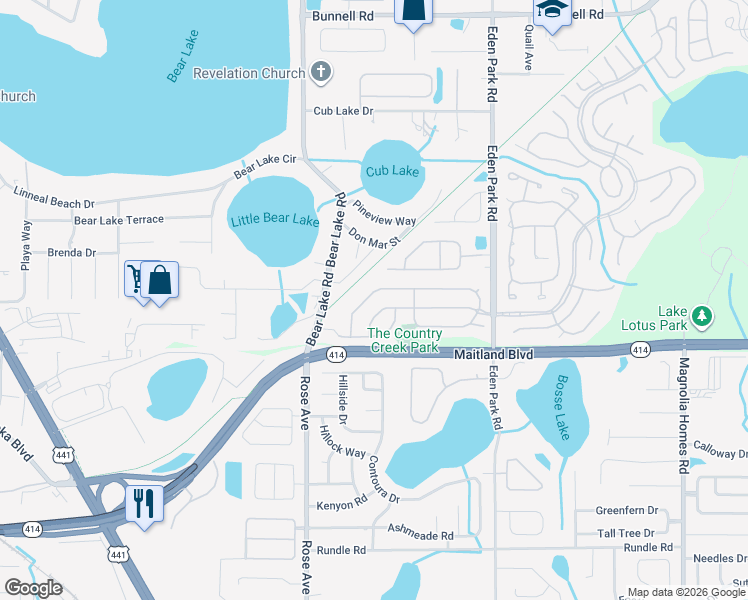 map of restaurants, bars, coffee shops, grocery stores, and more near 1381 Black Willow Trail in Altamonte Springs
