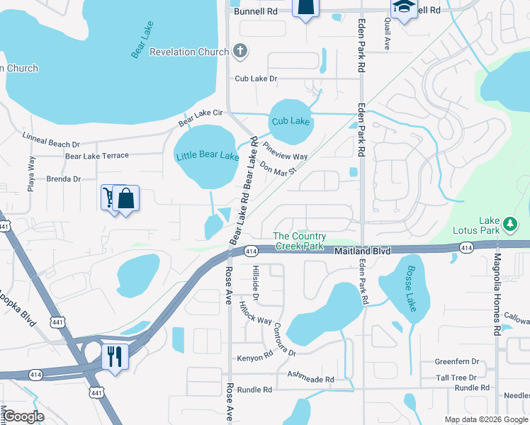 map of restaurants, bars, coffee shops, grocery stores, and more near 1381 Black Willow Trail in Altamonte Springs