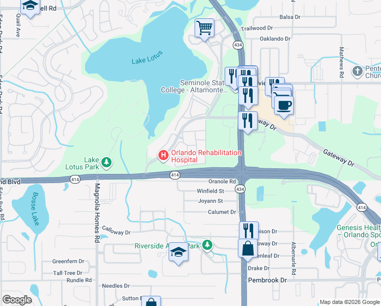 map of restaurants, bars, coffee shops, grocery stores, and more near 844 Grand Regency Pointe in Altamonte Springs