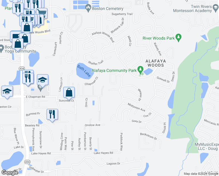 map of restaurants, bars, coffee shops, grocery stores, and more near 1011 Ragsdale Road in Oviedo