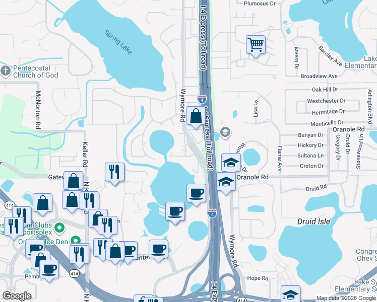 map of restaurants, bars, coffee shops, grocery stores, and more near 902 Lake Destiny Road in Altamonte Springs