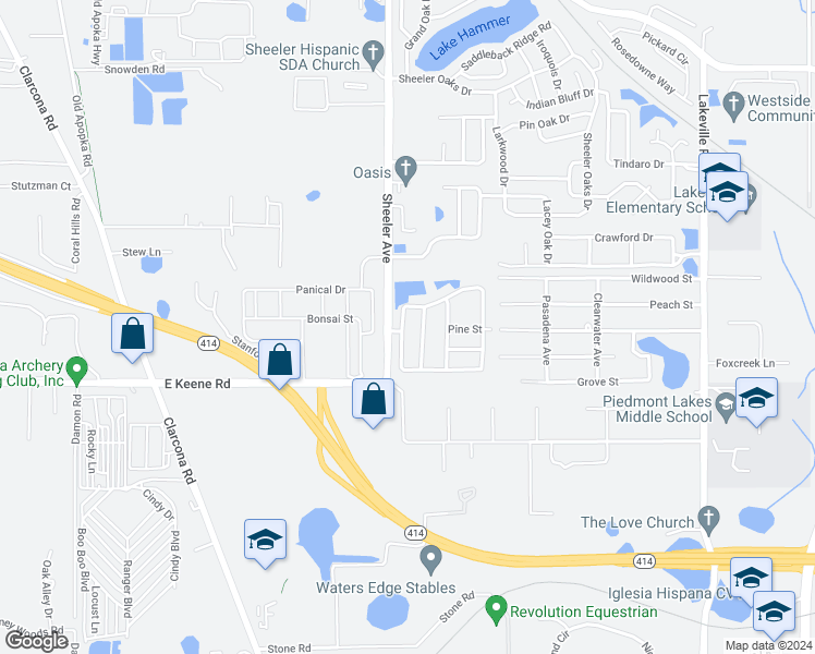 map of restaurants, bars, coffee shops, grocery stores, and more near 2485 Cobblefield Circle in Apopka