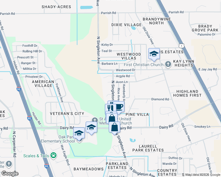 map of restaurants, bars, coffee shops, grocery stores, and more near 1736 North Singleton Avenue in Titusville