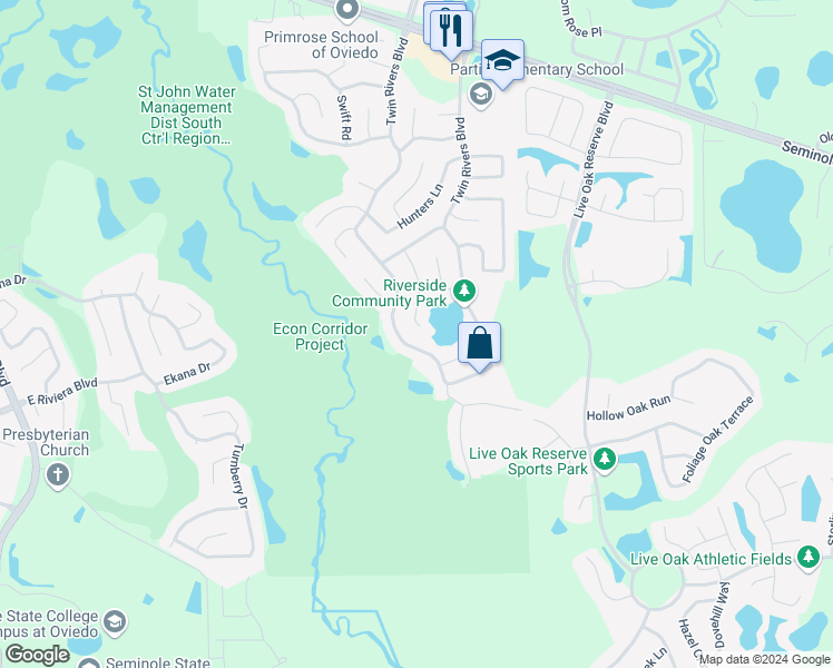 map of restaurants, bars, coffee shops, grocery stores, and more near 1982 Magies Court in Oviedo