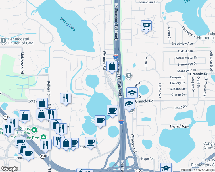 map of restaurants, bars, coffee shops, grocery stores, and more near 902 Lake Destiny Road in Altamonte Springs