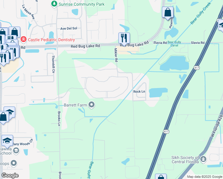 map of restaurants, bars, coffee shops, grocery stores, and more near 7572 Brightwater Pl in Oviedo