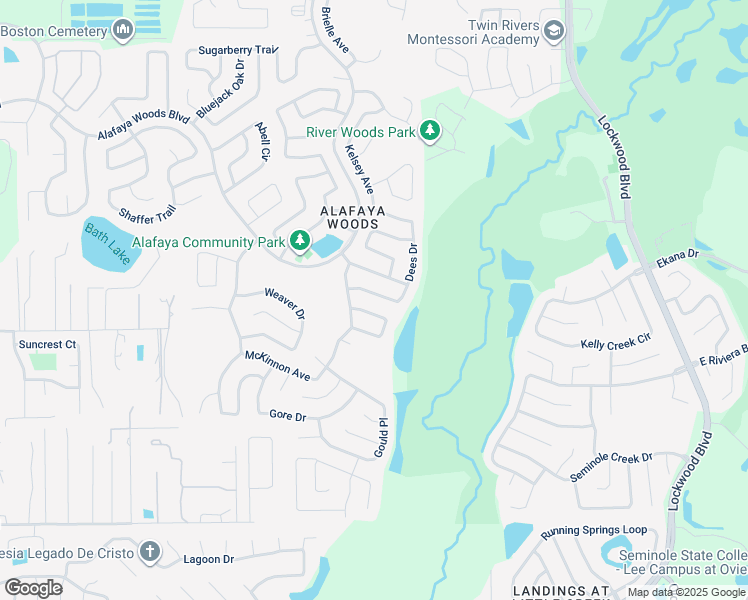 map of restaurants, bars, coffee shops, grocery stores, and more near 1013 Dees Drive in Oviedo