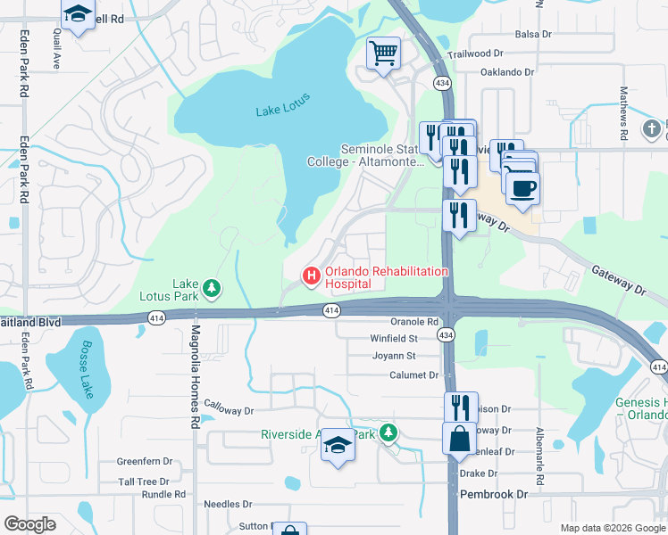 map of restaurants, bars, coffee shops, grocery stores, and more near 860 Grand Regency Pointe in Altamonte Springs