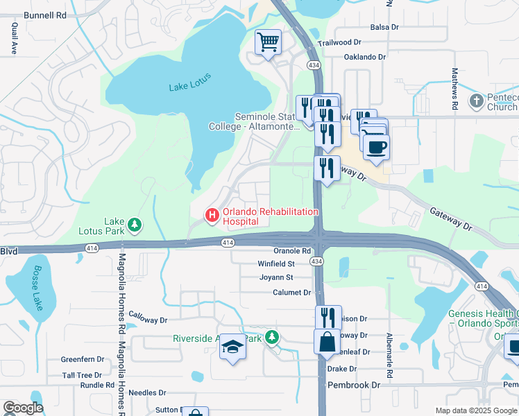 map of restaurants, bars, coffee shops, grocery stores, and more near 837 Grand Regency Pointe in Altamonte Springs