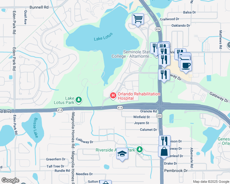 map of restaurants, bars, coffee shops, grocery stores, and more near 922 Lotus Vista Drive in Altamonte Springs