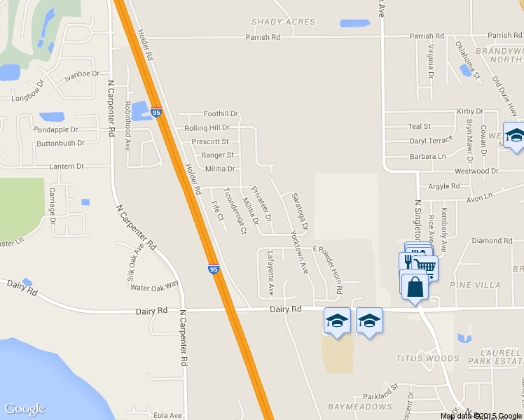 map of restaurants, bars, coffee shops, grocery stores, and more near 1656 Privateer Drive in Titusville