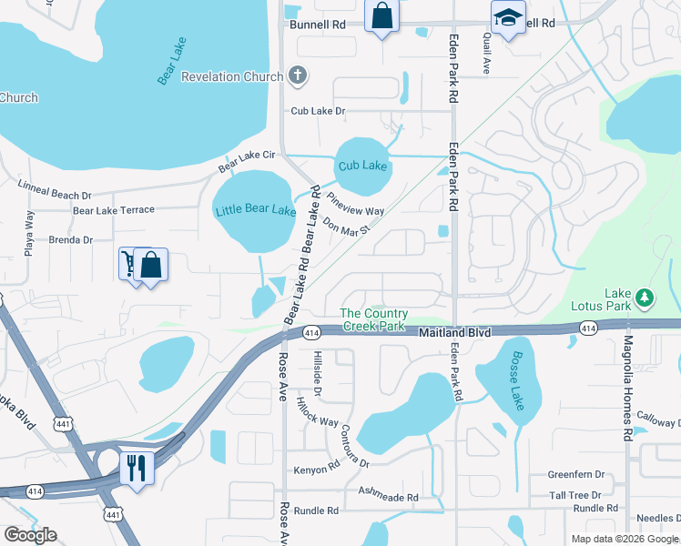 map of restaurants, bars, coffee shops, grocery stores, and more near 1381 Black Willow Trail in Altamonte Springs