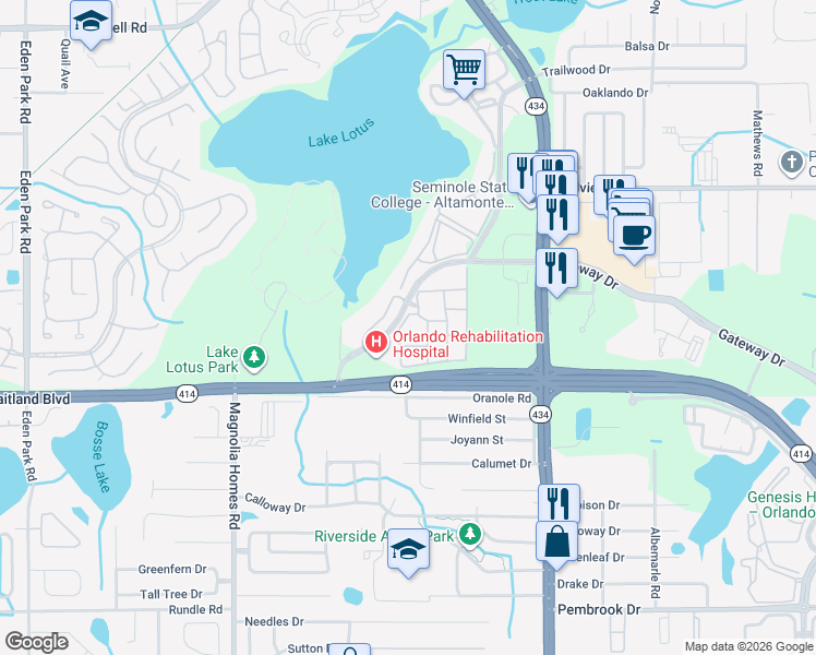 map of restaurants, bars, coffee shops, grocery stores, and more near 864 Grand Regency Pointe in Altamonte Springs