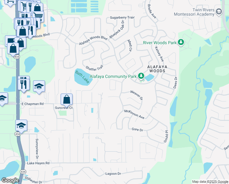 map of restaurants, bars, coffee shops, grocery stores, and more near 1039 Neely Street in Oviedo