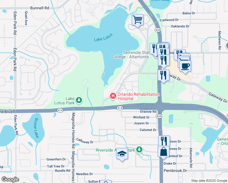 map of restaurants, bars, coffee shops, grocery stores, and more near 922 Lotus Vista Drive in Altamonte Springs