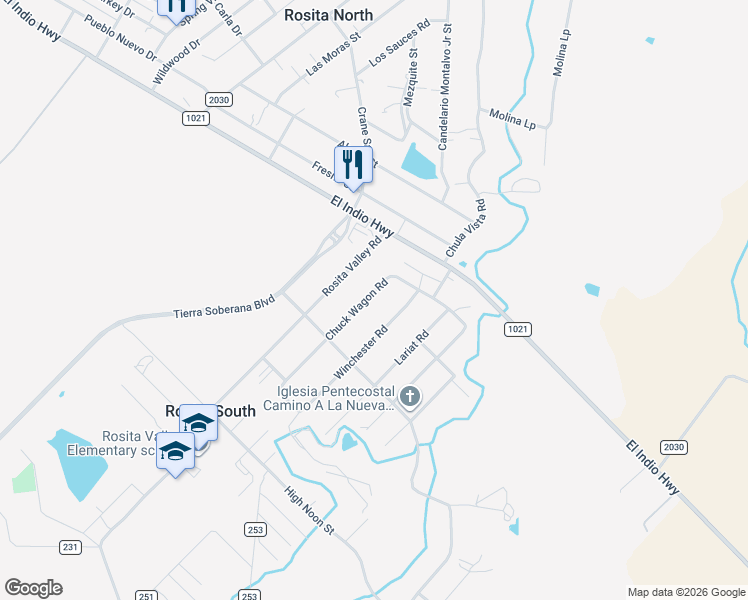 map of restaurants, bars, coffee shops, grocery stores, and more near 313 Chuck Wagon Road in Eagle Pass