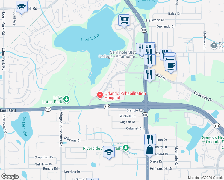 map of restaurants, bars, coffee shops, grocery stores, and more near 864 Grand Regency Pointe in Altamonte Springs