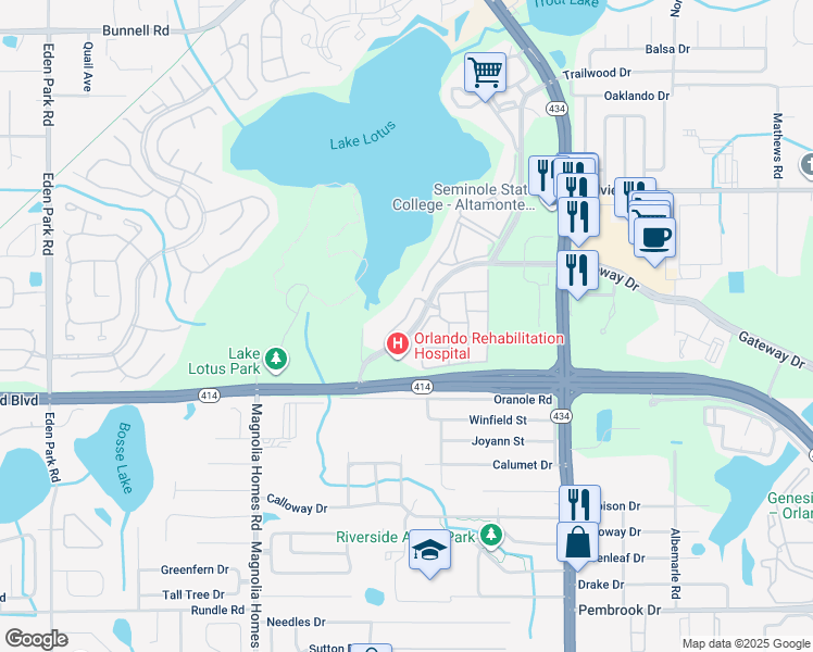 map of restaurants, bars, coffee shops, grocery stores, and more near 922 Lotus Vista Drive in Altamonte Springs