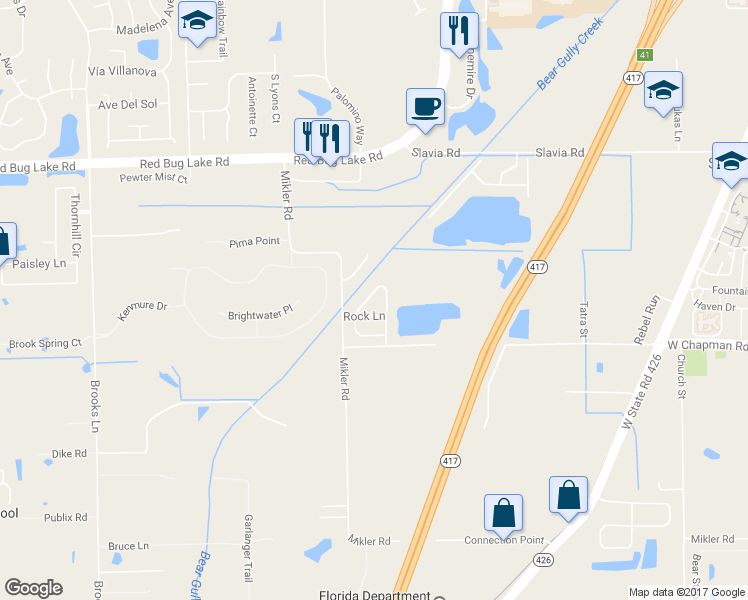 map of restaurants, bars, coffee shops, grocery stores, and more near 1726 Lakelet Loop in Oviedo
