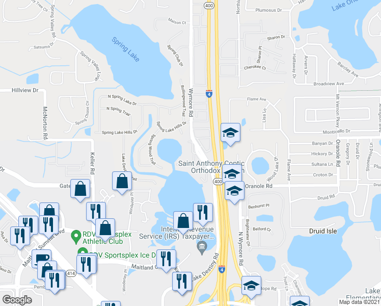 map of restaurants, bars, coffee shops, grocery stores, and more near 902 Lake Destiny Road in Altamonte Springs