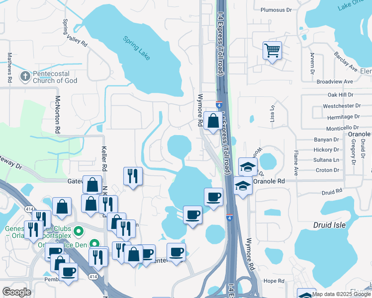 map of restaurants, bars, coffee shops, grocery stores, and more near 926 Lake Destiny Road in Altamonte Springs
