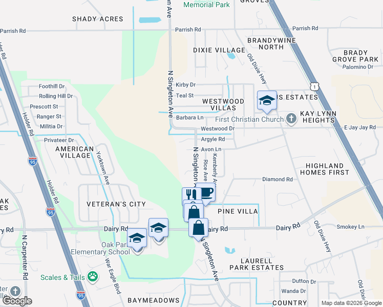 map of restaurants, bars, coffee shops, grocery stores, and more near 1736 North Singleton Avenue in Titusville