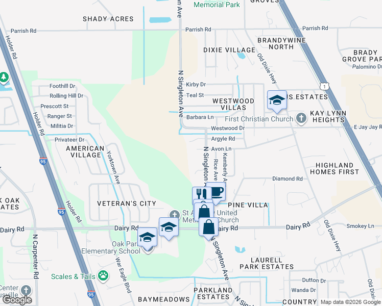 map of restaurants, bars, coffee shops, grocery stores, and more near 1736 North Singleton Avenue in Titusville