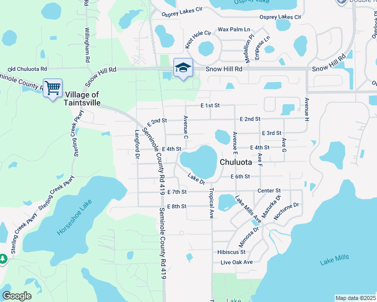 map of restaurants, bars, coffee shops, grocery stores, and more near 308 Foster Cove in Chuluota