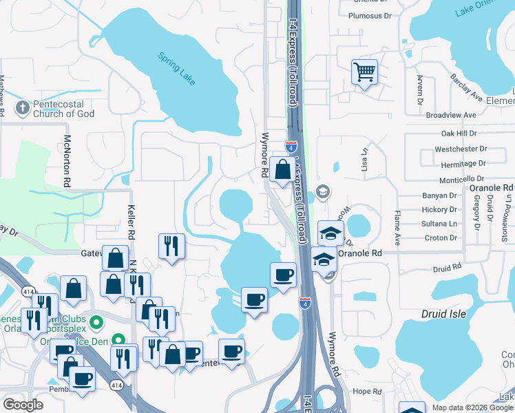 map of restaurants, bars, coffee shops, grocery stores, and more near 926 Lake Destiny Road in Altamonte Springs
