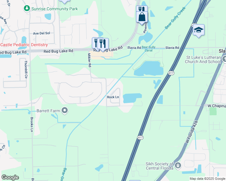 map of restaurants, bars, coffee shops, grocery stores, and more near 1727 Lakelet Loop in Oviedo