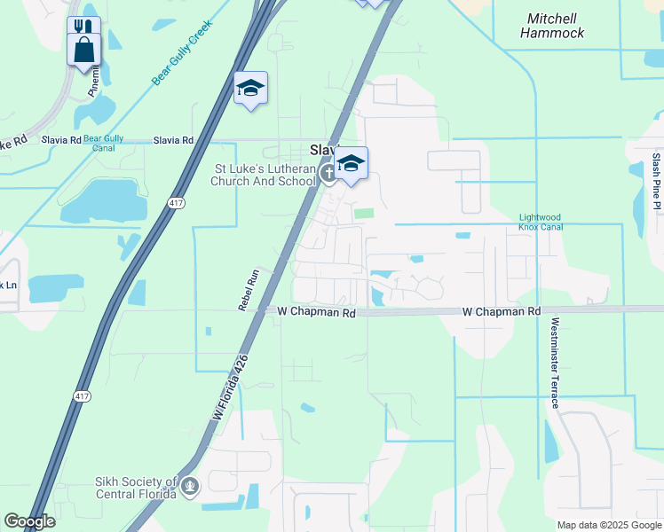 map of restaurants, bars, coffee shops, grocery stores, and more near 2041 West State Road 426 in Oviedo