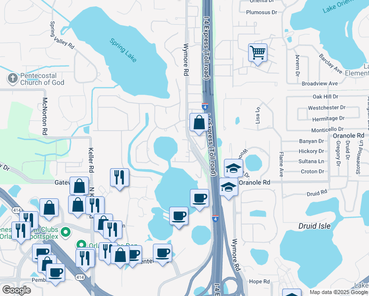 map of restaurants, bars, coffee shops, grocery stores, and more near 902 Lake Destiny Road in Altamonte Springs