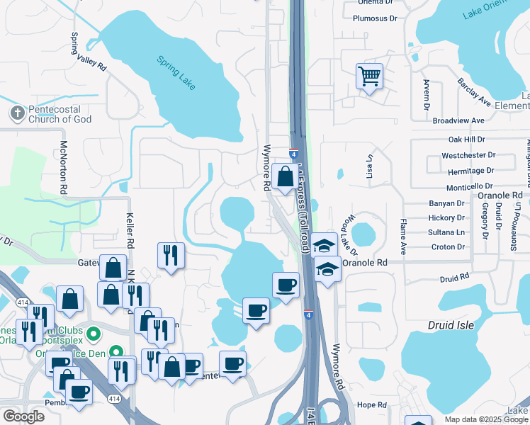map of restaurants, bars, coffee shops, grocery stores, and more near 902 Lake Destiny Road in Altamonte Springs