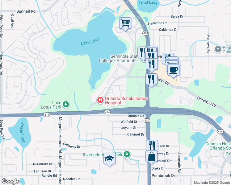 map of restaurants, bars, coffee shops, grocery stores, and more near 864 Grand Regency Pointe in Altamonte Springs