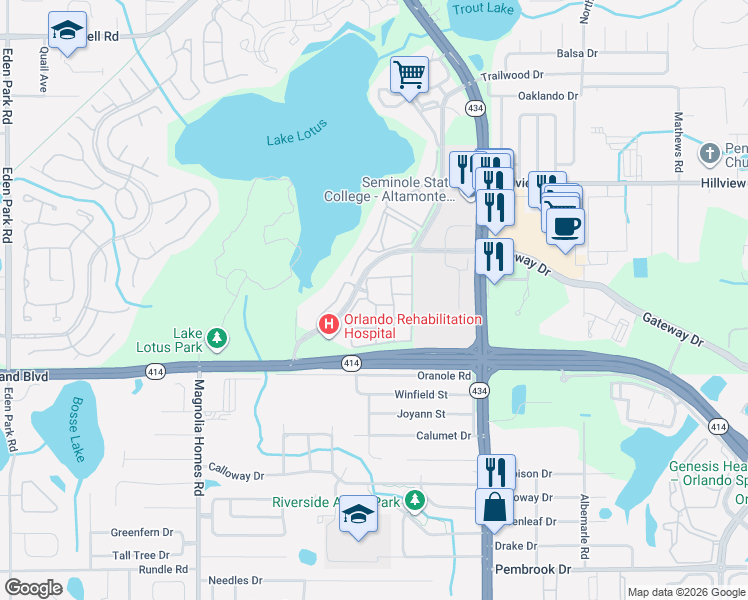 map of restaurants, bars, coffee shops, grocery stores, and more near 864 Grand Regency Pointe in Altamonte Springs