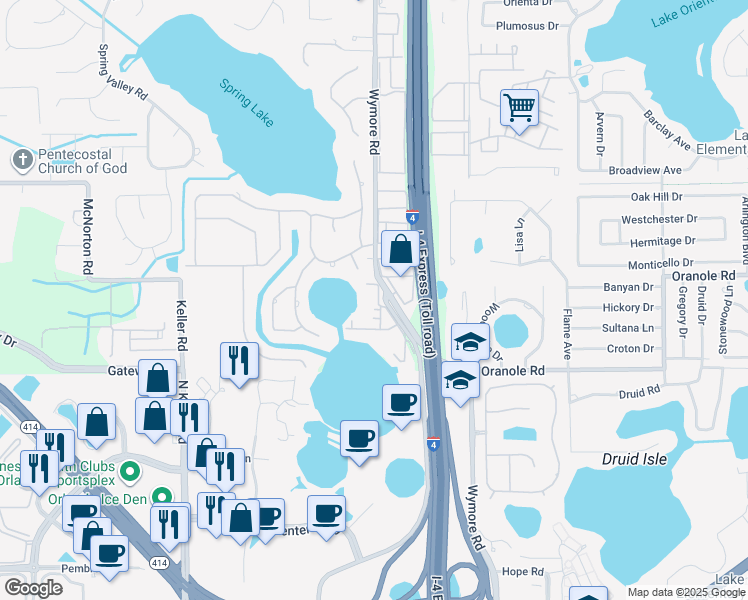 map of restaurants, bars, coffee shops, grocery stores, and more near 904 Lake Destiny Road in Altamonte Springs