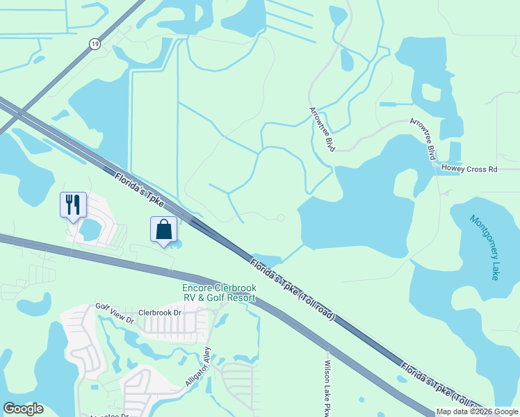 map of restaurants, bars, coffee shops, grocery stores, and more near 467 Long And Winding Road in Groveland